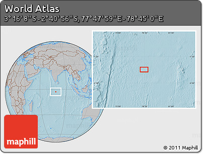 Gray Location Map of the Area around 2° 58' 32" S, 78° 16' 30" E, hill shading