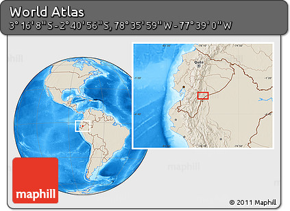 Shaded Relief Location Map of the Area around 2° 58' 32" S, 78° 7' 30" W