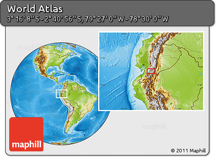 Physical Location Map of the Area around 2° 58' 32" S, 78° 58' 29" W