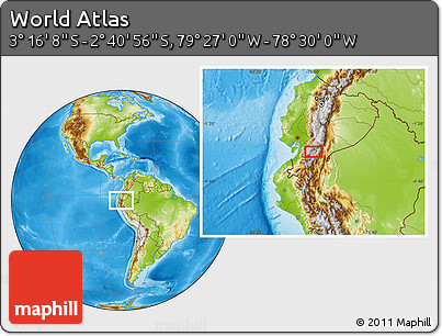 Physical Location Map of the Area around 2° 58' 32" S, 78° 58' 29" W