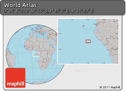 Gray Location Map of the Area around 2° 58' 32" S, 7° 43' 29" E