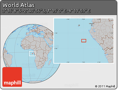 Gray Location Map of the Area around 2° 58' 32" S, 7° 43' 29" E