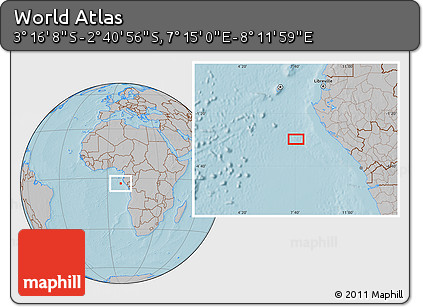Gray Location Map of the Area around 2° 58' 32" S, 7° 43' 29" E, hill shading