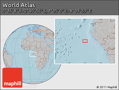 Gray Location Map of the Area around 2° 58' 32" S, 7° 43' 29" E, hill shading