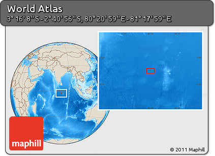 Shaded Relief Location Map of the Area around 2° 58' 32" S, 80° 49' 29" E