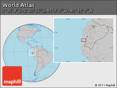 Gray Location Map of the Area around 2° 58' 32" S, 80° 40' 30" W