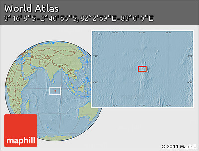 Savanna Style Location Map of the Area around 2° 58' 32" S, 82° 31' 30" E, hill shading