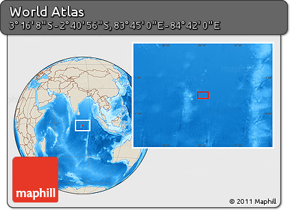 Shaded Relief Location Map of the Area around 2° 58' 32" S, 84° 13' 29" E
