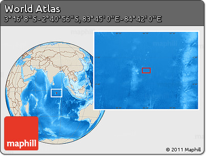 Shaded Relief Location Map of the Area around 2° 58' 32" S, 84° 13' 29" E