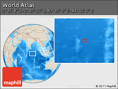 Shaded Relief Location Map of the Area around 2° 58' 32" S, 84° 13' 29" E