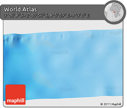 Shaded Relief 3D Map of the Area around 2° 58' 32" S, 8° 34' 29" E