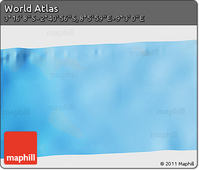 Shaded Relief 3D Map of the Area around 2° 58' 32" S, 8° 34' 29" E