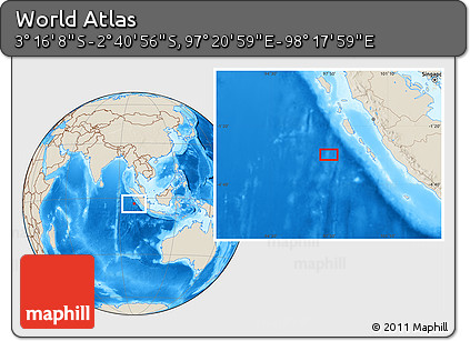 Shaded Relief Location Map of the Area around 2° 58' 32" S, 97° 49' 29" E