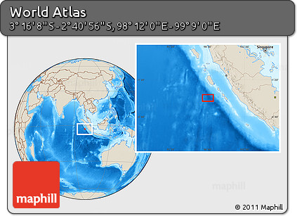 Shaded Relief Location Map of the Area around 2° 58' 32" S, 98° 40' 30" E