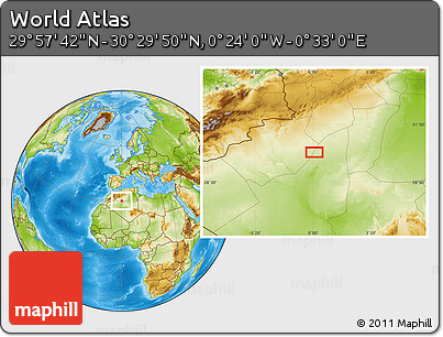 Physical Location Map of the Area around 30° 13' 46" N, 0° 4' 30" E