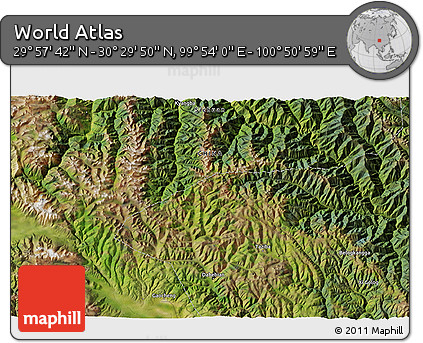 Satellite 3D Map of the Area around 30° 13' 46" N, 100° 22' 30" E