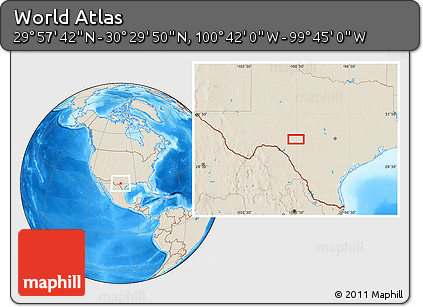 Shaded Relief Location Map of the Area around 30° 13' 46" N, 100° 13' 29" W