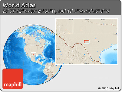 Shaded Relief Location Map of the Area around 30° 13' 46" N, 100° 13' 29" W
