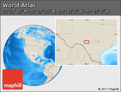 Shaded Relief Location Map of the Area around 30° 13' 46" N, 100° 13' 29" W