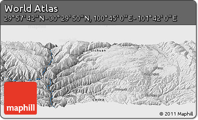 Physical Panoramic Map of the Area around 30° 13' 46" N, 101° 13' 29" E