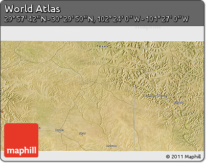 Satellite 3D Map of the Area around 30° 13' 46" N, 101° 55' 30" W
