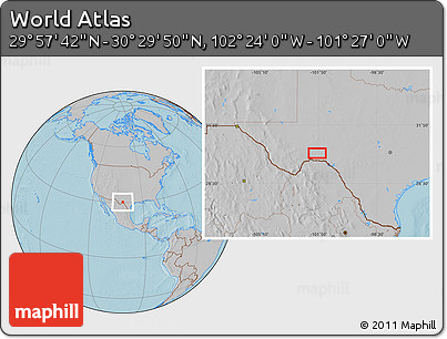 Gray Location Map of the Area around 30° 13' 46" N, 101° 55' 30" W, hill shading