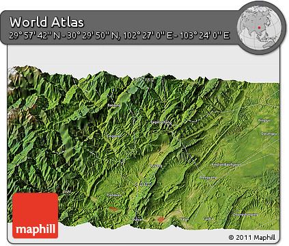 Satellite 3D Map of the Area around 30° 13' 46" N, 102° 55' 30" E