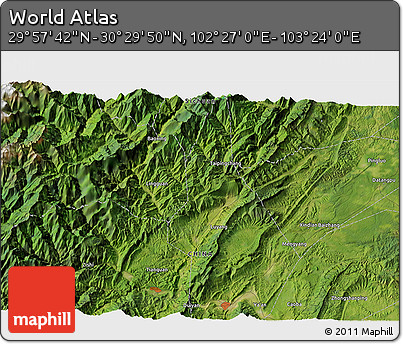 Satellite 3D Map of the Area around 30° 13' 46" N, 102° 55' 30" E