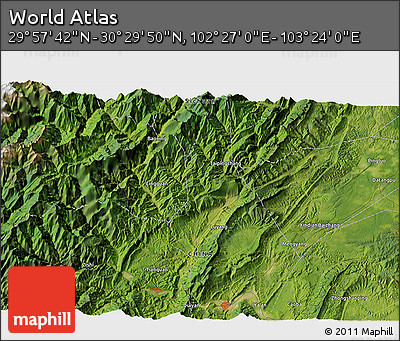 Satellite 3D Map of the Area around 30° 13' 46" N, 102° 55' 30" E