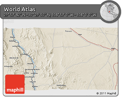Shaded Relief 3D Map of the Area around 30° 13' 46" N, 104° 28' 29" W