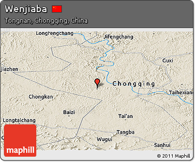 Shaded Relief Panoramic Map of Wenjiaba