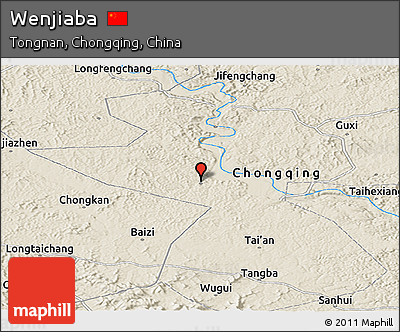 Shaded Relief Panoramic Map of Wenjiaba