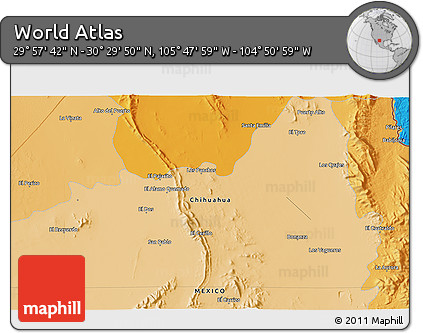 Political 3D Map of the Area around 30° 13' 46" N, 105° 19' 29" W