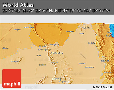Political 3D Map of the Area around 30° 13' 46" N, 105° 19' 29" W