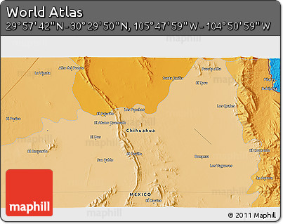 Political 3D Map of the Area around 30° 13' 46" N, 105° 19' 29" W