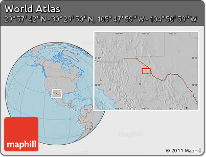 Gray Location Map of the Area around 30° 13' 46" N, 105° 19' 29" W, hill shading