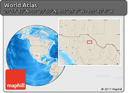 Shaded Relief Location Map of the Area around 30° 13' 46" N, 106° 10' 30" W