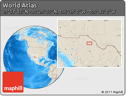 Shaded Relief Location Map of the Area around 30° 13' 46" N, 106° 10' 30" W