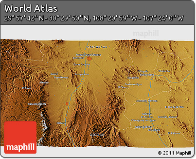 Physical 3D Map of the Area around 30° 13' 46" N, 107° 52' 30" W