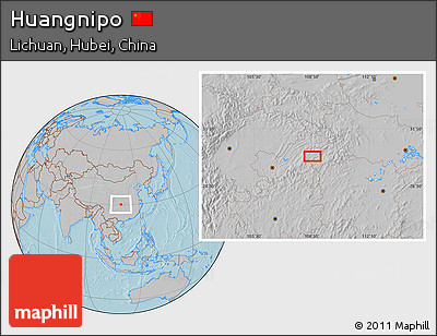 Gray Location Map of Huangnipo, hill shading