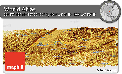 Physical Panoramic Map of the Area around 30° 13' 46" N, 108° 52' 30" E