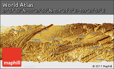 Physical Panoramic Map of the Area around 30° 13' 46" N, 108° 52' 30" E