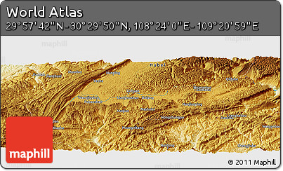 Physical Panoramic Map of the Area around 30° 13' 46" N, 108° 52' 30" E