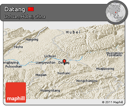 Shaded Relief Panoramic Map of Datang