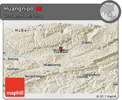 Shaded Relief Panoramic Map of Huangnipo