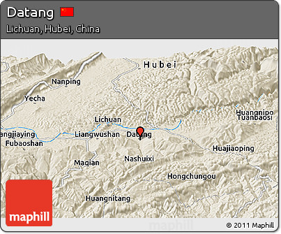 Shaded Relief Panoramic Map of Datang