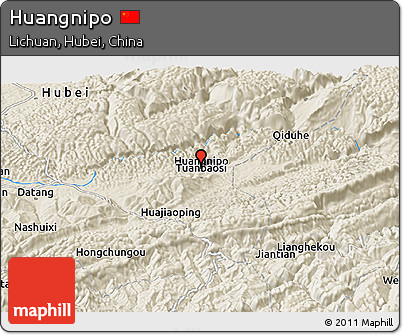 Shaded Relief Panoramic Map of Huangnipo