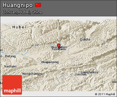 Shaded Relief Panoramic Map of Huangnipo
