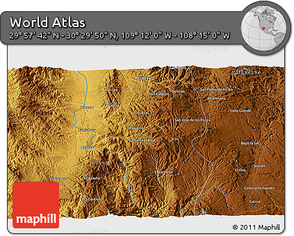 Physical 3D Map of the Area around 30° 13' 46" N, 108° 43' 29" W