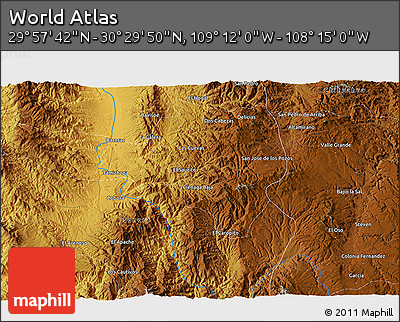 Physical 3D Map of the Area around 30° 13' 46" N, 108° 43' 29" W